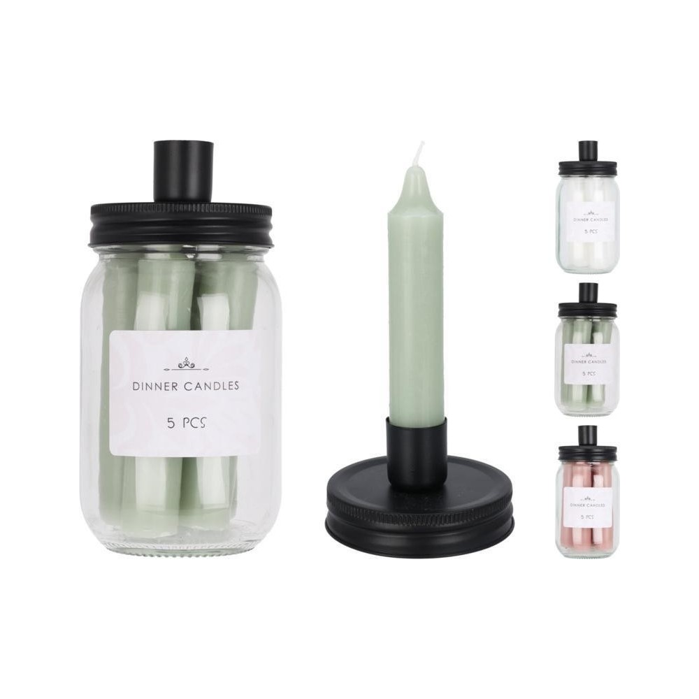 SET 5 CANDELE CON PORTACANDELA H16CM 3ASSORTITI